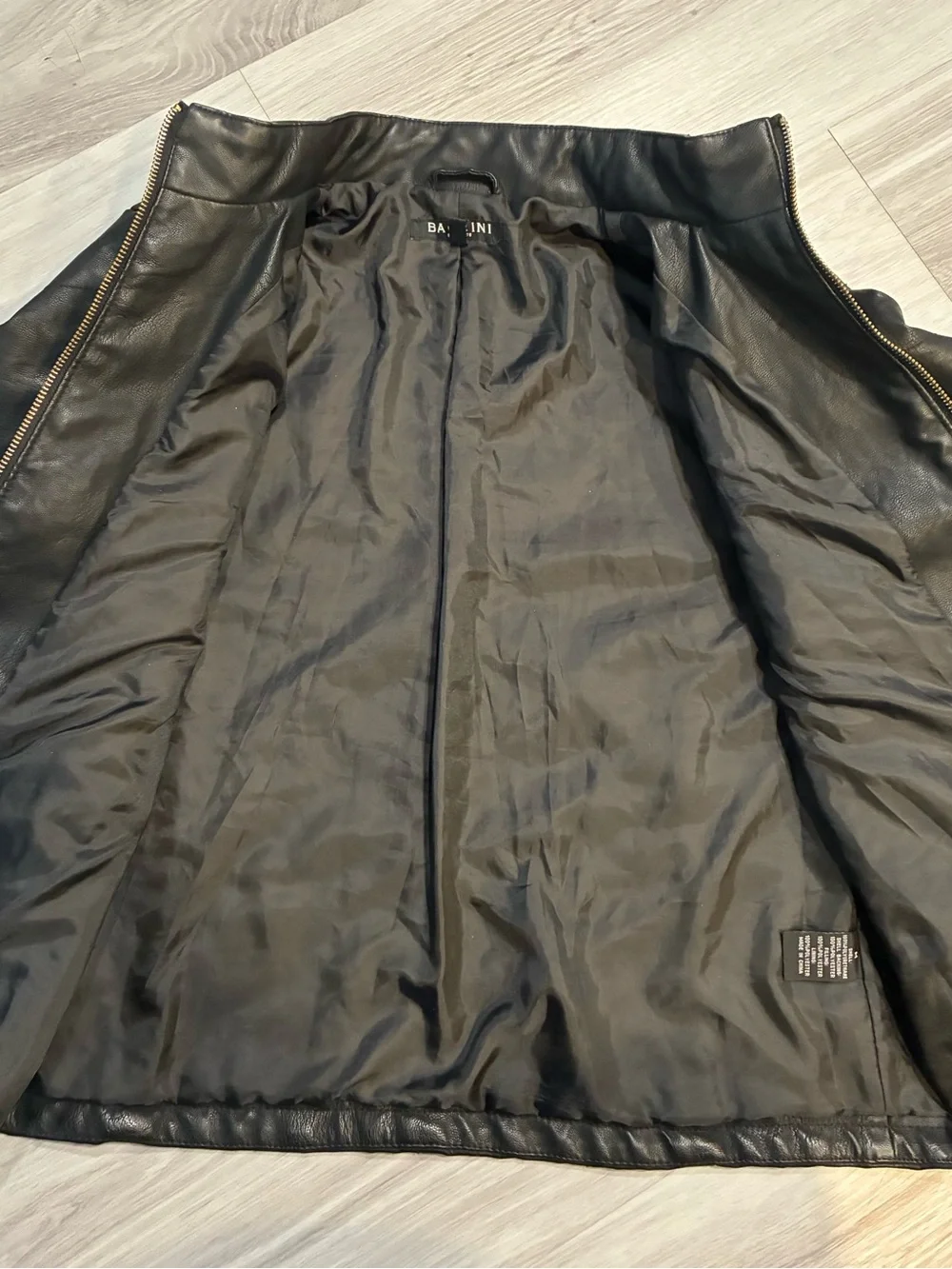 Black Faux‎ Leather Zip Jacket with Gold Hardware